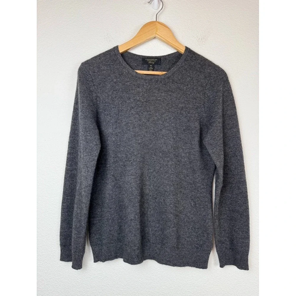 Cashmere Charter Club Luxury Gray Cashmere Crewneck Sweater Petite M‎ Old Money